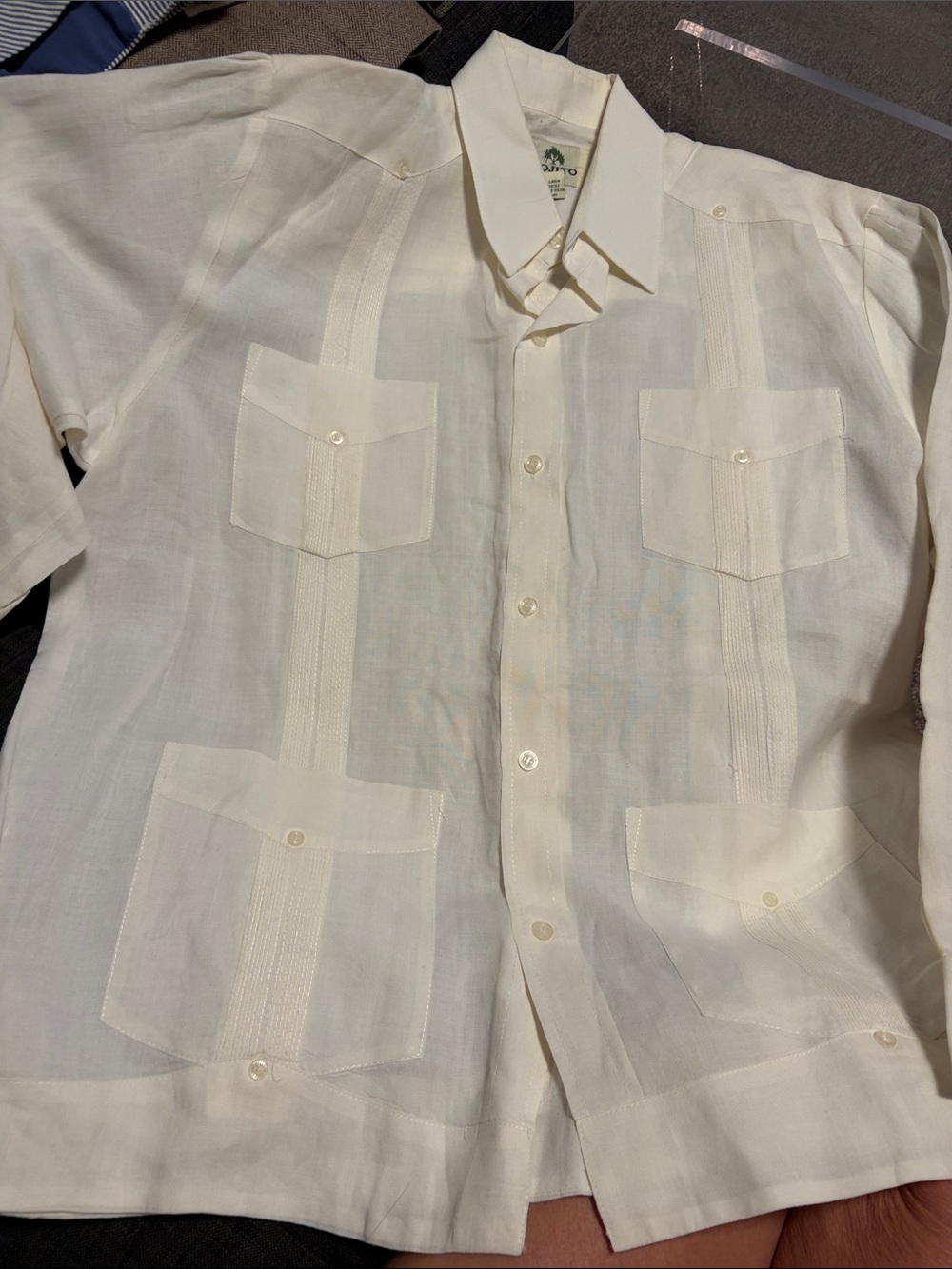 entro Men's Guayabera Button-Down Shirt in Cream